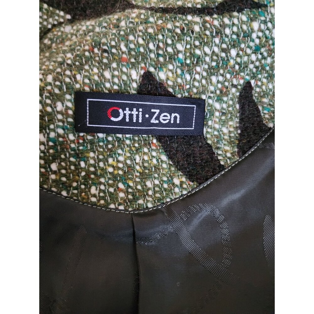 Otti Zen High Neck Button Front Faux Pockets Tweed Jacket Green/Black Small - Picture 7 of 12